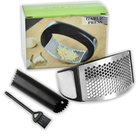 Hete verkoop Rocker Knoflookpers Knoflookknijper Knoflookpersen 304/430 RVS 3-in-1 Boogvormige Keukenaccessoires
