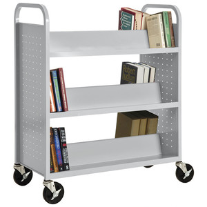 Libreria a Doppio Lato Inclinata, Scaffale in Metallo, Arredamento in Ferro Moderno, 6 Ripiani Saldati, Carrello Porta Libri in Grigio Tortora - Product Image 1