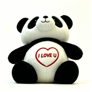 Peluche panda personnalisée avec broderie de message d'amour, adorable peluche panda dodue avec motif cœur rouge, cadeau idéal. - Product Image 1