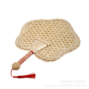 Bamboo Woven Fans Natural Handmade Art Collectible <b>Gift</b> Large Round Fan - Product Image 5