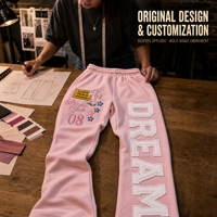 Pantalon de jogging ample pour homme, style évasé, avec broderie 3D, logo personnalisé OEM/ODM, effet délavé soleil et délavé à l'acide, avec appliqué brodé