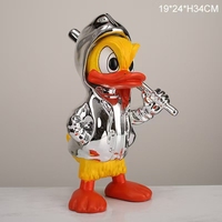 Statue de canard de dessin animé avec sculpture de batte de baseball canard en fibre de verre coloré pour la décoration de la maison artisanat en résine de galvanoplastie