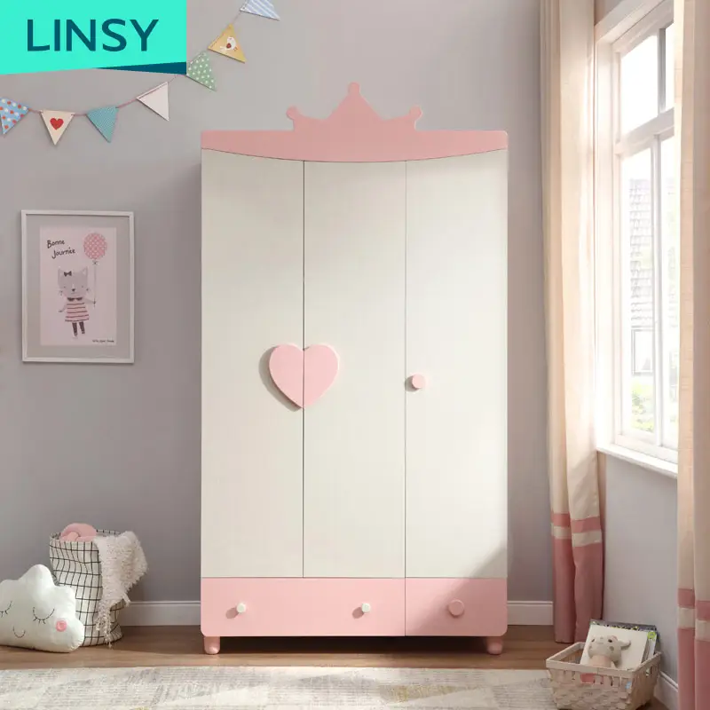 Linsy-armario portátil de madera sólida para habitación de niños y niñas, organizador de 3 puertas, rosa, almacenamiento de ropa, EA1D