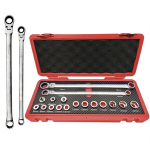 Jeu de clés à cliquet à tête flexible extra longues MIKUN de 17 pièces avec clés de 14 mm/19 mm et 12 douilles en acier CR-V métrique OEM - Product Image 4