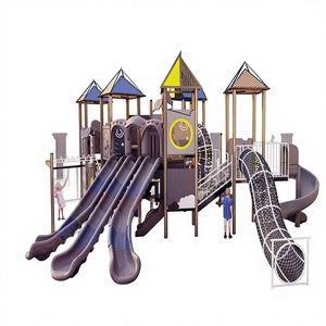 Grande combinaison de jeux d'extérieur pour maternelle : <span class=keywords><strong>toboggan</strong></span> <span class=keywords><strong>en</strong></span> plastique et <span class=keywords><strong>bois</strong></span>, structure d'escalade <span class=keywords><strong>en</strong></span> acier inoxydable et planche de PE pour enfants - Product Image 1
