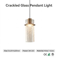 Suspension LED moderne de luxe nordique en verre craquelé, style rétro effet glace, hauteur réglable, finition cuivre, pour maison et bureau
