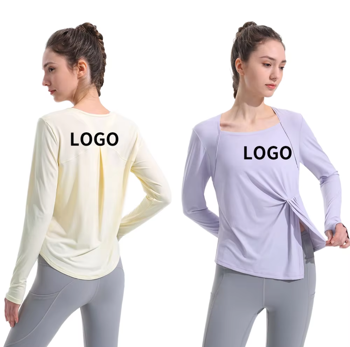 Women's Yoga Long Sleeve Loose Top Outdoor Solid Color Anti-UV Jogging Quick Dry Breathable Eco-Friendly Waist Slim Custom Logo