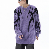 Kunden spezifische Strickwaren Oem Odm Sweater Jacquard Strickwaren Rundhals ausschnitt Gestrickt Winter Fuzzy Knit Thick Men Nerz Mohair Sweater