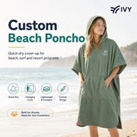 Serviette de plage à capuche en microfibre, poncho à séchage rapide, robe de change pour le surf avec poche pour le changement de combinaison de plongée, logo personnalisé