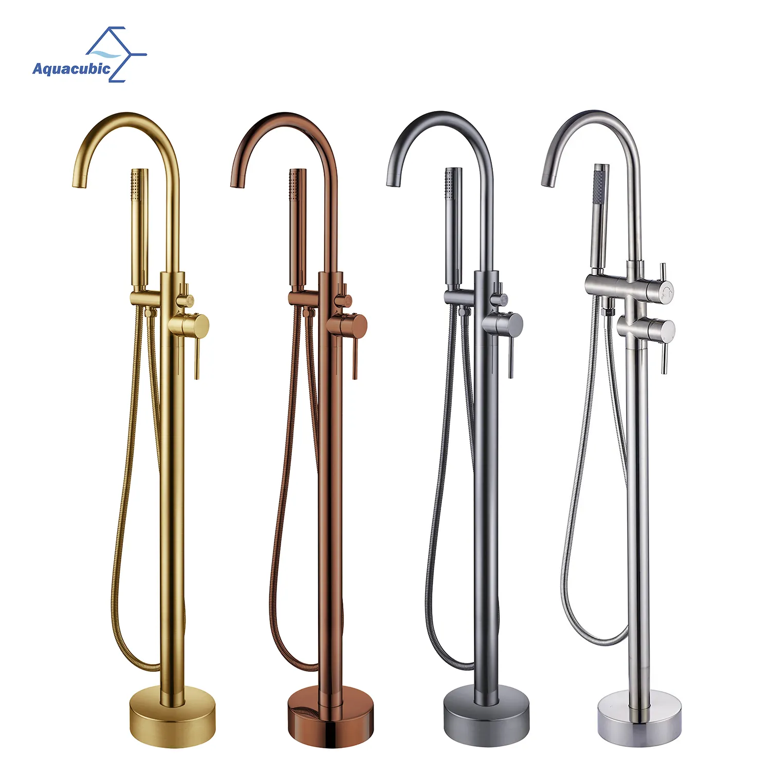 Aquacubic CUPC Certified Brass Floor Mounted Freestanding Bathtub Free Standing Tub Filler Faucet