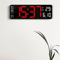 Grande télécommande numérique LED 13 ''Design moderne forme carrée 30mm d'épaisseur plaque horloge murale pour enfants multifonctionnelle