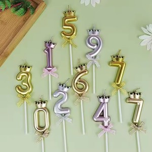 Nouveau Glitter Golden Bow NumberShape Digital 0-9 Party Custom extra Tall 20 Sparkling Happy Birthday Number Cake Candles - Product Image 6