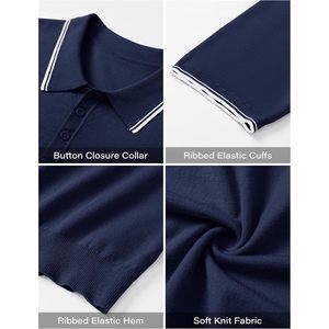 Cotrasen Tricot anti-rides pour homme pour polo T-shirt de golf extensible à boutons classiques avec manches courtes et col - Product Image 6