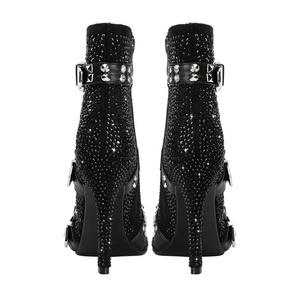 Full Diamonds Women Stiletto Thin Heels Short <b>Boots</b> Big Size 46 Belt Buckles Luxury Shoes Dress Wide Fit Ankle Booties - Product Image 5