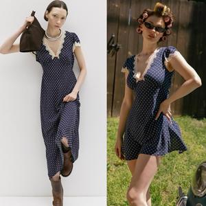 Robe en soie à pois légère et amincissante pour femme, coupe biais, style thé français, longueur midi ou mini - Product Image 2