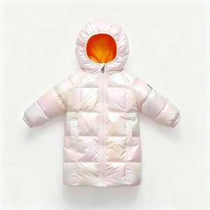 Manteau matelassé holographique brillant pour enfants, veste d'hiver mi-longue à capuche pour tout-petits garçons et filles, vêtement d'extérieur chaud et coupe-vent - Product Image 6