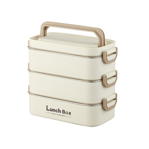 Boîte à lunch isotherme à trois niveaux en acier inoxydable 304, avec couvercle, pour étudiants, design rectangulaire, empilable, portable, 501-800 ml - Product Image 3