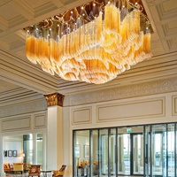 Grand Lustre Contemporain Verre de Luxe Acier Inoxydable Plafonnier Moderne pour Hall d'Hôtel Forme Longue