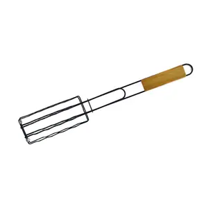 长柄黑色不粘热狗烤架篮不锈钢烧烤网烤架，用于家庭烹饪和烘焙清洁配件类型