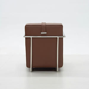 Stainless Steel Extendable Lounge <b>Chair</b> - Italian Minimalist Light Luxury <b>Recline</b> <b>Chair</b> Caramel Leather <b>Chair</b> for Villa <b>Garden</b> - Product Image 4