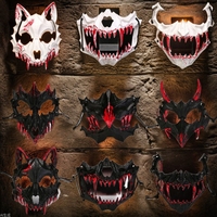 Masques de Halloween demi-visage pour femmes et hommes, masques d'anime renard, dragon, dieu, crâne, squelette, accessoires de costume d'horreur pour fête de carnaval et cosplay