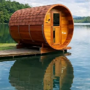 La salle de sauna cylindrique en cèdre rouge présente une <span class=keywords><strong>stratification</strong></span> <span class=keywords><strong>thermique</strong></span> évidente, avec de l'air chaud au-dessus de la tête et de l'air chaud sous les pieds. - Product Image 3