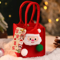 Mini sac cadeau de Noël en feutre, ornement en peluche 3D, pochette à friandises portable avec étiquette cadeau pour les fêtes de Noël