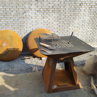 Barbecue de camping en métal, gril en corten, table de barbecue extérieure en métal pour jardin, foyer extérieur à bois