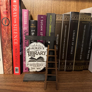 Gifts for Readers Library Sign Wood Bookshelf Mini <strong>Wooden</strong> <strong>SignPost</strong> with Ladder Library Decor - Product Image 6
