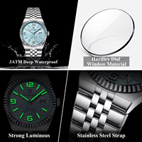 Montre-bracelet pour homme Poedagar 839, cadran bleu glace en nid d'abeille, bracelet en acier inoxydable, affichage de la date, montre à quartz décontractée de luxe