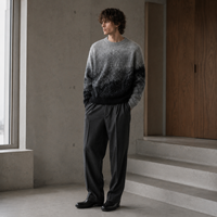 Pull en maille épaisse dégradé 7GG en mélange de cachemire et de laine pour homme, col rond brossé, effet ombré