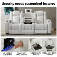 Fauteuil Inclinable Électrique de Luxe Connecté en Cuir Véritable, Canapé VIP de Cinéma Maison pour Chambre et Salon, avec Port USB et Porte-Gobelet Lumineux LED