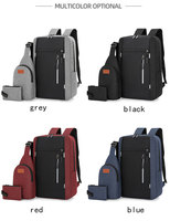 Ensemble 3 pièces personnalisé et tendance : Sac à dos pour ordinateur portable en polyester durable et imperméable, sac à bandoulière, trousse à crayons, fermeture éclair antivol USB
