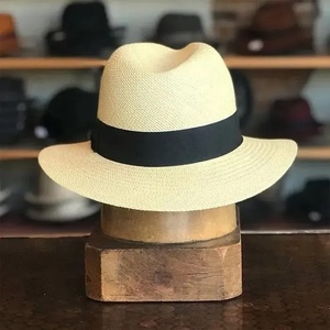 Natural Color Panama <b>Straw</b> <b>Fedora</b> Hat Paper Woven Unisex Travel Outdoor Cap with Ribbon Band - Product Image 1