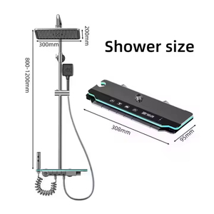 Système de douche numérique intelligent YF 2026 gris bronze moderne avec <span class=keywords><strong>LED</strong></span>, ensemble de douche thermostatique en laiton à touches piano et effet pluie, avec étagère de rangement - Product Image 5