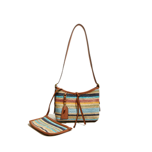 2025 borsa Tote di fascia alta modello antifurto con chiusura a cerniera con rivestimento in poliestere intrecciato a forma di paglia portabile con imbracatura - Product Image 5