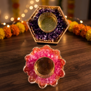 Juego de Portavelas de Cristal con Baño de Oro NOBLESTONE GEMS, Hecho a Mano, con Forma de Flor Rosa Púrpura, Regalo Decorativo para Bodas y Fiestas - Product Image 4