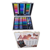 150 pièces, boîte en bois, crayons à l'huile, crayons de couleur, marqueurs, gâteaux de peinture à l'eau, stylo de dessin pour enfants, ensemble de papeterie artistique