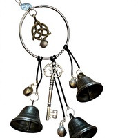 Clochette éolienne Wiccan style sorcière en cuivre, crochet de protection pour poignée de porte, décoration intérieure pour rebords de fenêtre et objets suspendus transfrontaliers