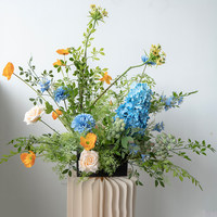 Vente en gros de compositions florales artificielles multicolores en soie de style européen pour centre de table de mariage, décoration d'événements et de fêtes, et enterrement de vie de jeune fille