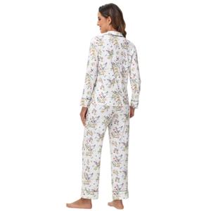Pyjama personnalisé à manches longues en micro-coton modal à imprimé floral avec passepoil, pyjama en bambou, ensemble de vêtements de détente pour femmes, vêtements de nuit en modal - Product Image 2