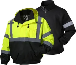 High Visibility Winter Bomber Jackets Zip Out Fleece Liner Reflective Safety Coats for men Waterproof ANSI