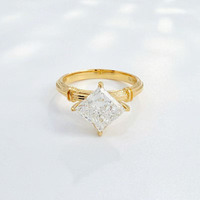 Anelli di Fidanzamento Minimalisti Unici Romantici Classici Principeschi in Oro Giallo 18K con Diamanti di Laboratorio per Donne