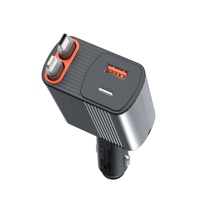 Chargeur de voiture rapide HNT 78W 4 en 1 avec deux câbles rétractables Type C USB a PD Adaptateur multi-ports Chargeur de voiture pour iPhone Samsung