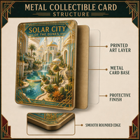 Cartes de collection en métal personnalisées, impression HD Solar City of the Dunes, en acier inoxydable, pour collectionneurs de TCG, cadeau de luxe