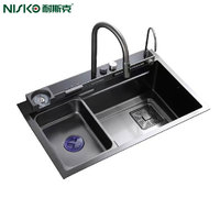 Nisko Épaissie En Acier Inoxydable Bol Unique Évier De Cuisine Clé De Piano Conception Multifonction Cascade Forme Carrée Quatre Tasse Propre