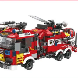 трансформатор игрушки друг Suppliers-Пожарная станция с лестницей, игрушка «сделай сам» с большим городским соединением, грузовик, вертолет, пожарная машина, кирпич, подходит для студентов, друзей