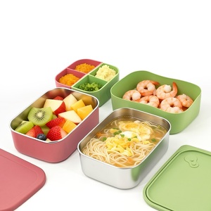 กล่องข้าวสแตนเลสทรงสี่เหลี่ยมพกพา 3 ช่อง ปิดผนึกซิลิโคนกันรั่ว สำหรับ W - Product Image 4
