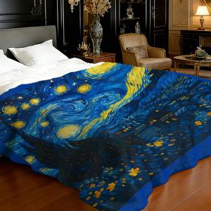 <b>Blue</b> Starry Night Cat Flannel Blanket <b>Throw</b> Blanket Nap Blanket Skin Friendly Reversible for Bedroom Living Room Custom Print - Product Image 6