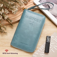 Porte-passeport unisexe en cuir PU avec fermeture éclair longue, protection RFID, organiseur de billets, sac de voyage multifonctionnel, pochette pour documents